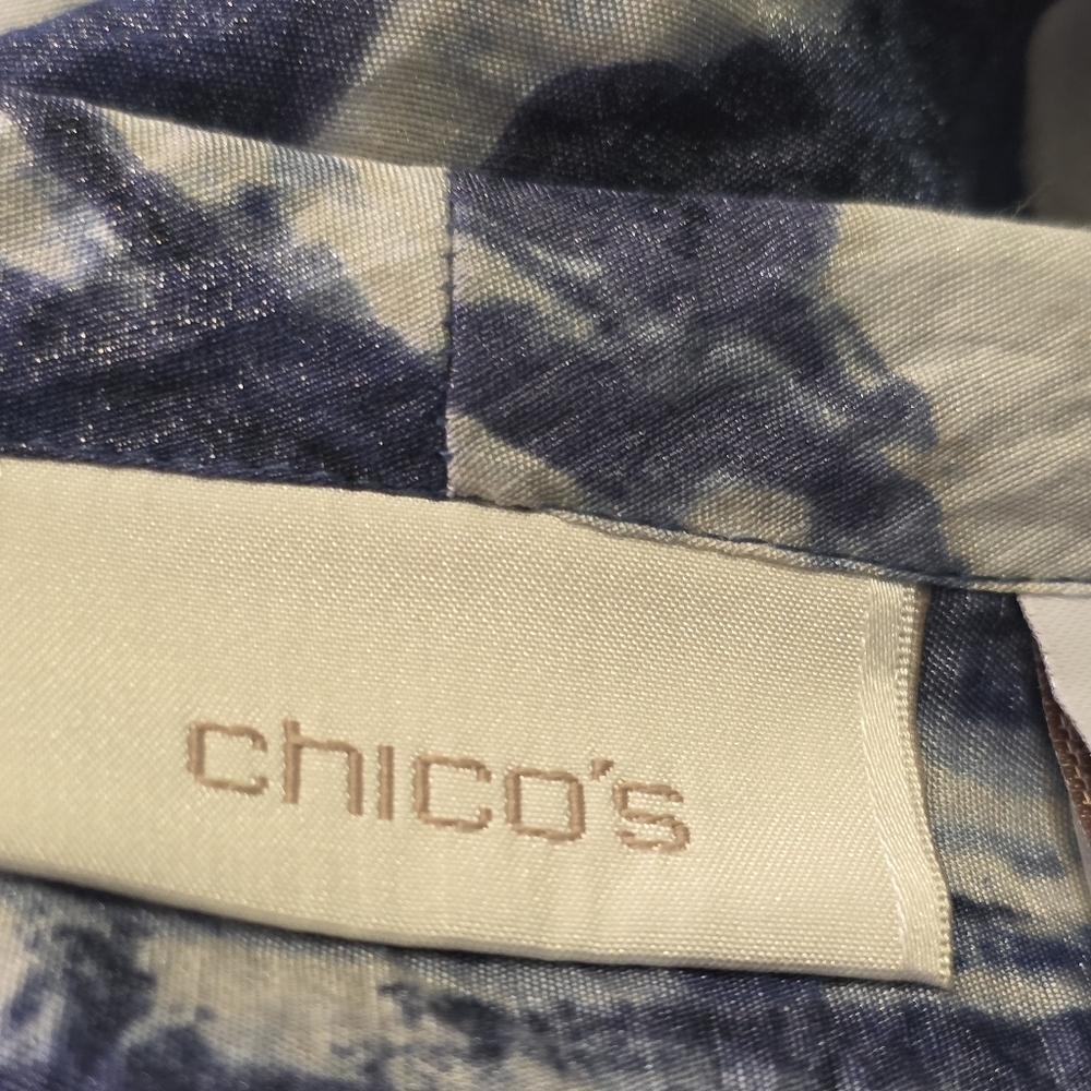 Chico's Shimmer Flyaway 3/4 Sleeve Cardigan Jacket Blue & White Size S - Picture 10 of 12